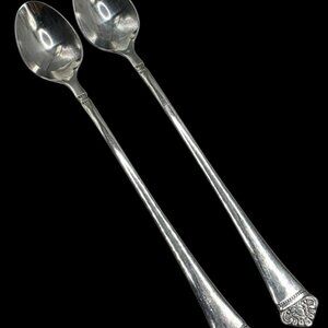 2 Vintage Ekco Iced Tea Spoon Classic Crest Japan 7.5" Stainless Steel Flatware